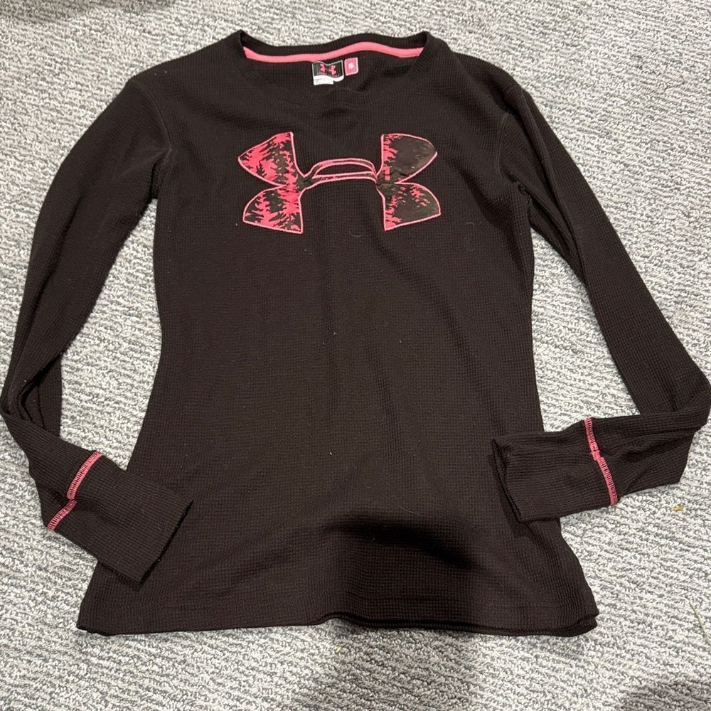 Under Armour Long Sleeve Black Shirt with Pink Logo